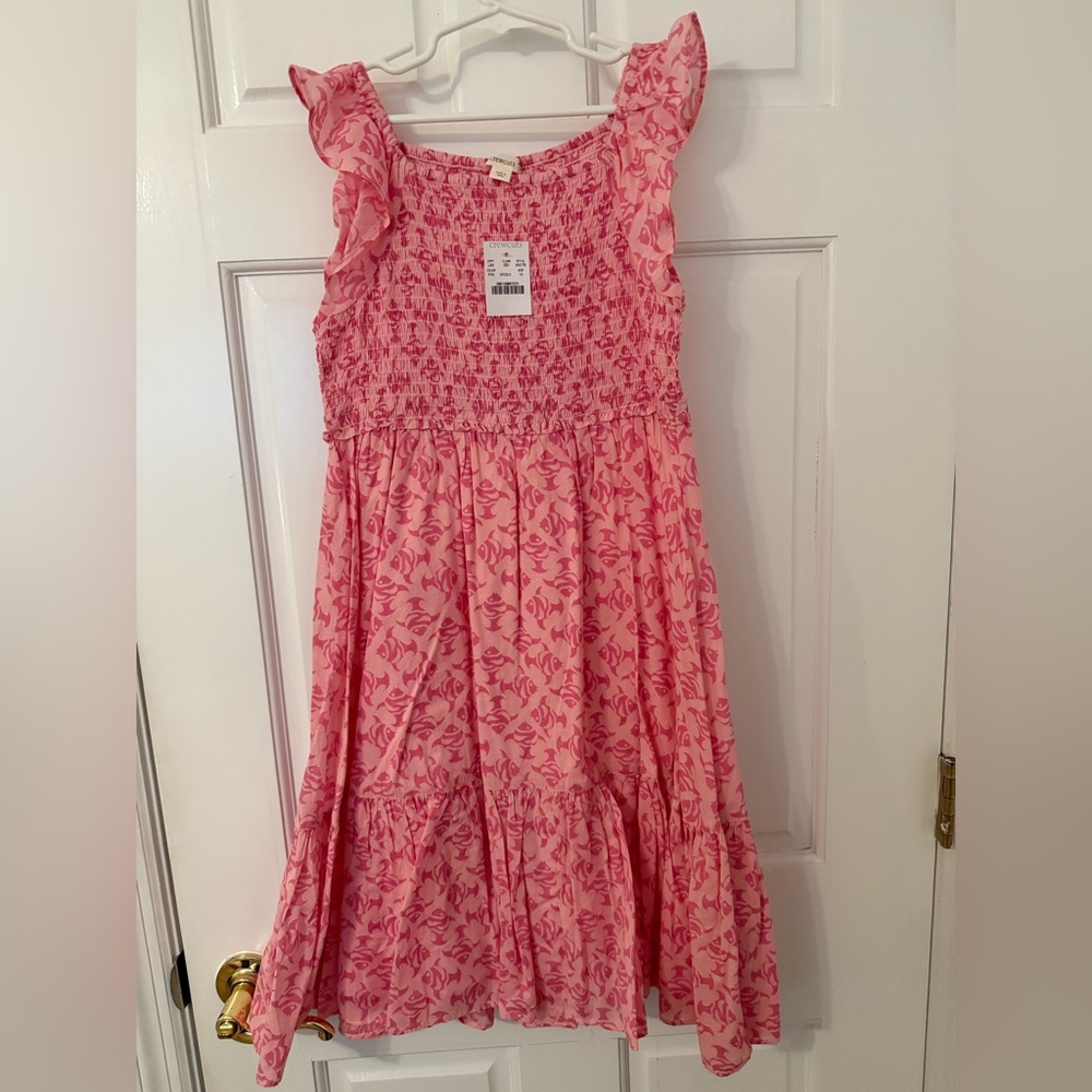 J Crew Crewcuts Girls' Pink smocked ruffle dress Fish Print NWT Size 10 - Picture 2 of 5